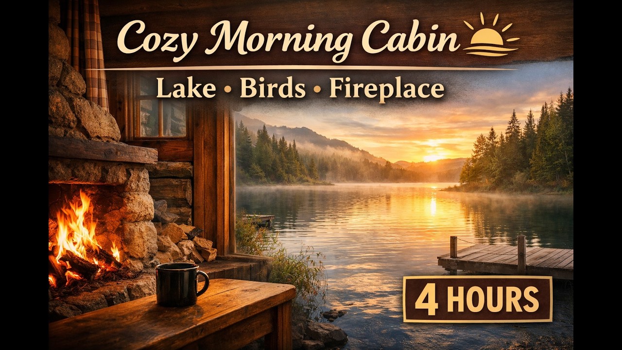 Cozy Morning Cabin by the Lake 🌅 Fireplace, Birds & Gentle Nature Sounds (4 Hours)