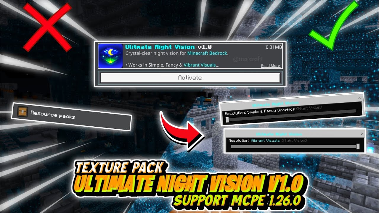 ULTIMATE NIGHT VISION V1.0 TEXTURE PACK MCPE 1.26.0 || НОВЕЙШИЙ 2026‼️