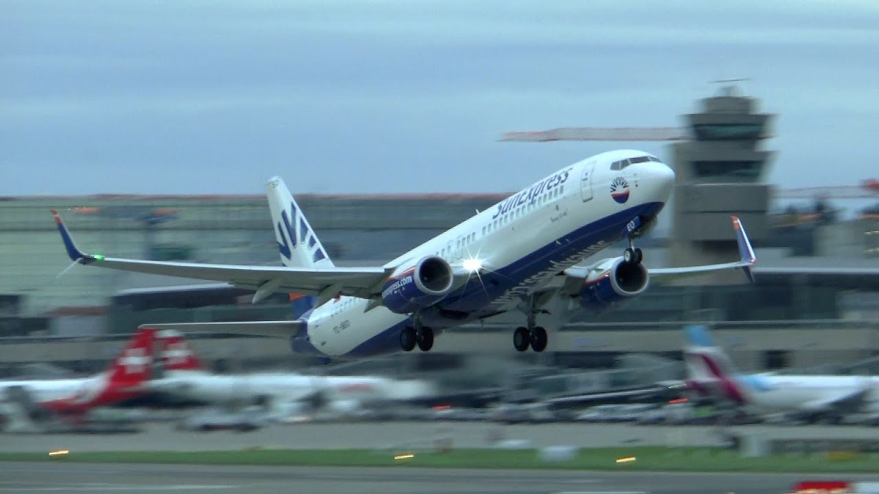 SunExpress Boeing 737-800 landing & takeoff at Zurich Airport