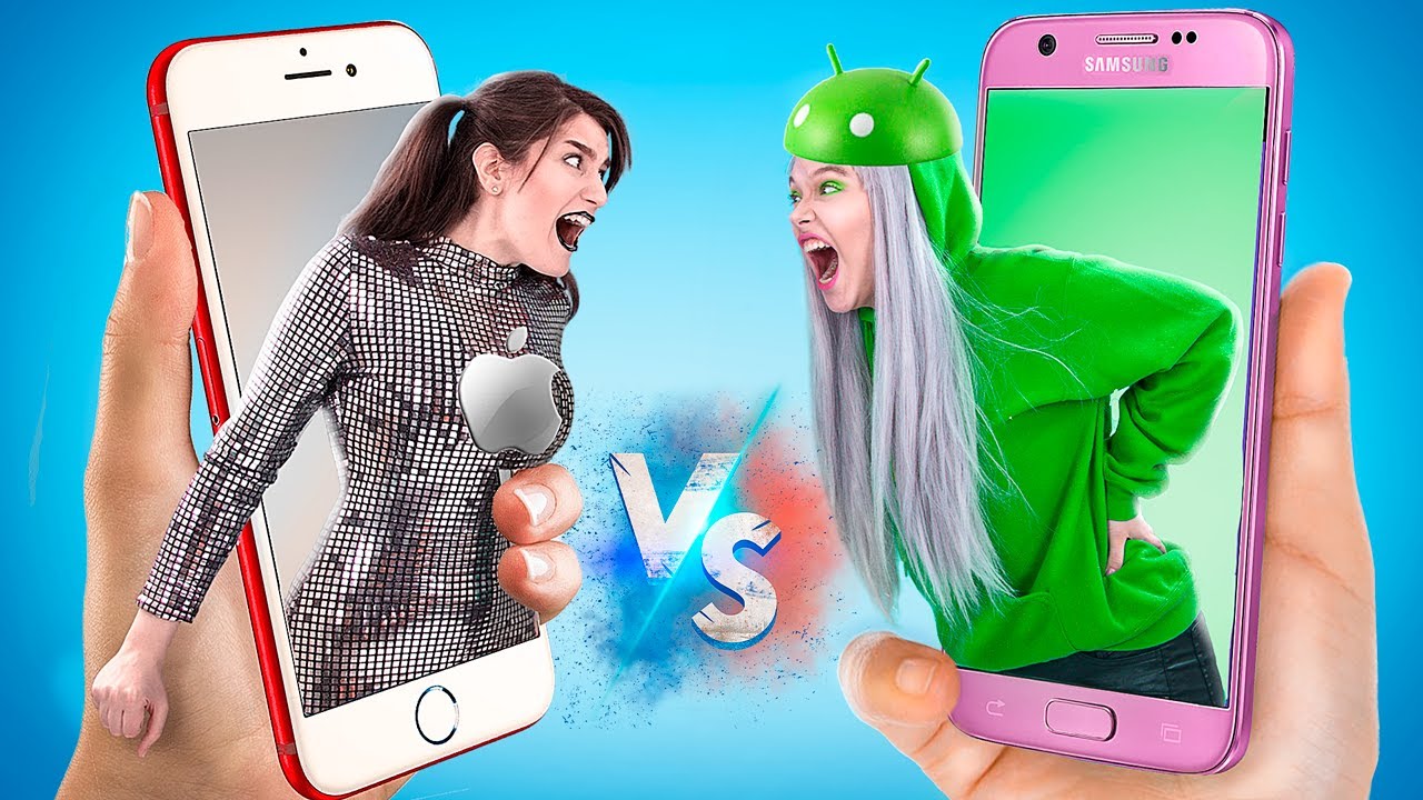 Девушка iPhone vs девушка Android! Если бы предметы были людьми!