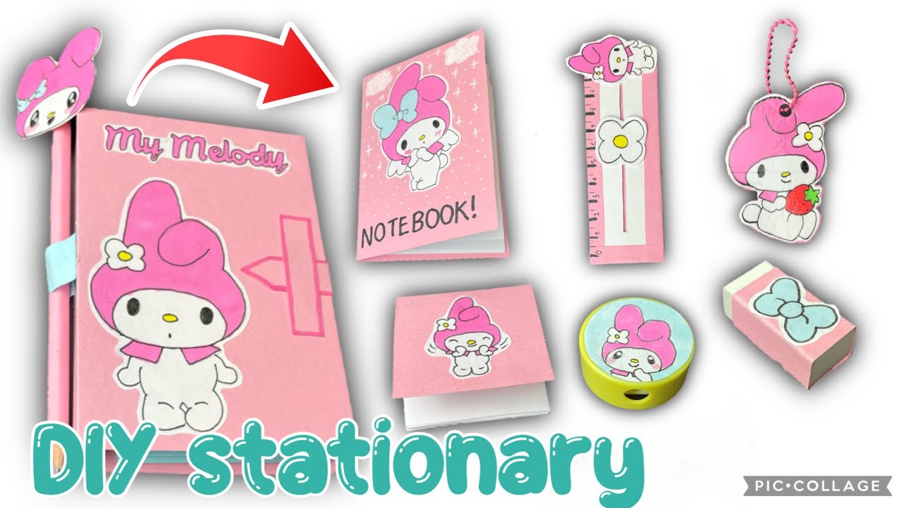 DIY My Melody Stationary Set// Kawaii Sanrio Handmade Back to school Stationary 💗🐰✏️