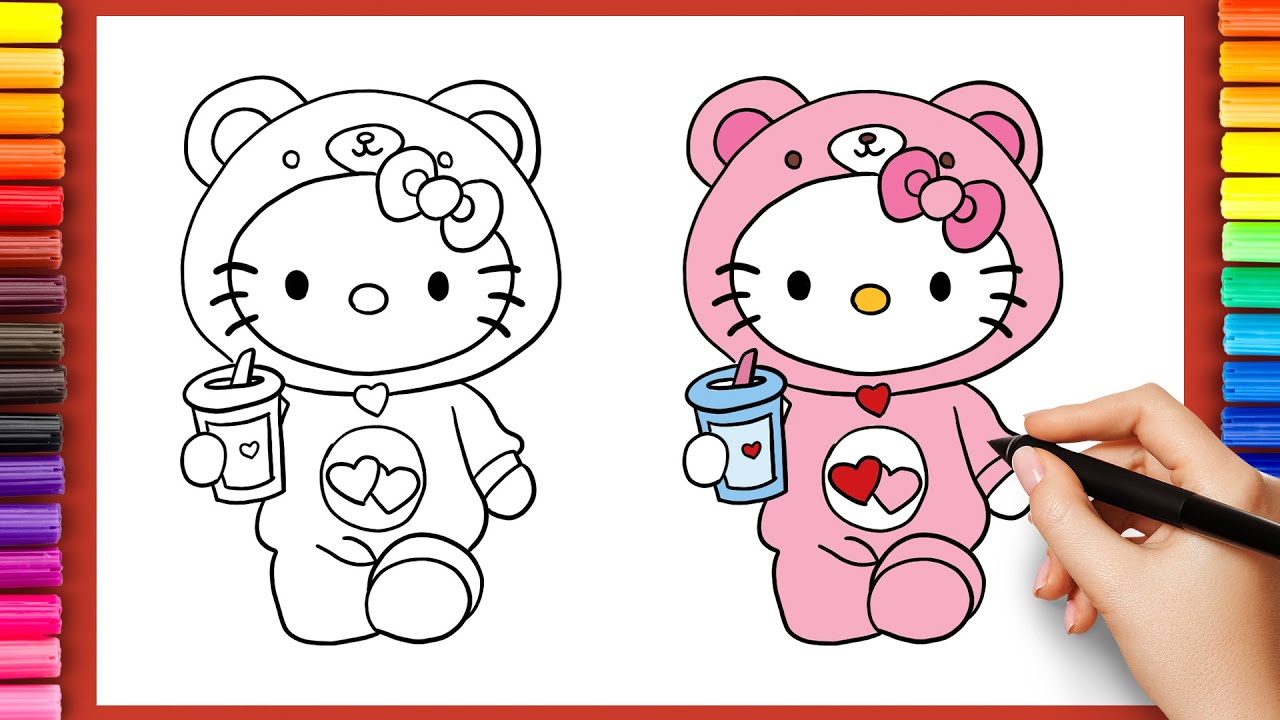 How to Draw Hello Kitty in a Cute Bear Outfit