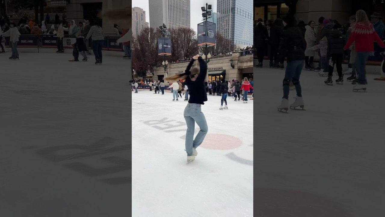 skating downtown Chicago!! ⛸️❄️🏙️ #figureskater #iceskater #iceskating #figureskating #chicago