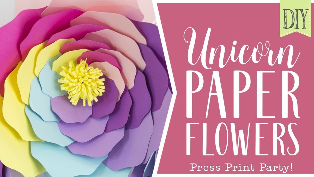 Unicorn Paper Flowers Template - Rainbow Paper Flower Tutorial Video - Unicorn Party Backdrop Ideas