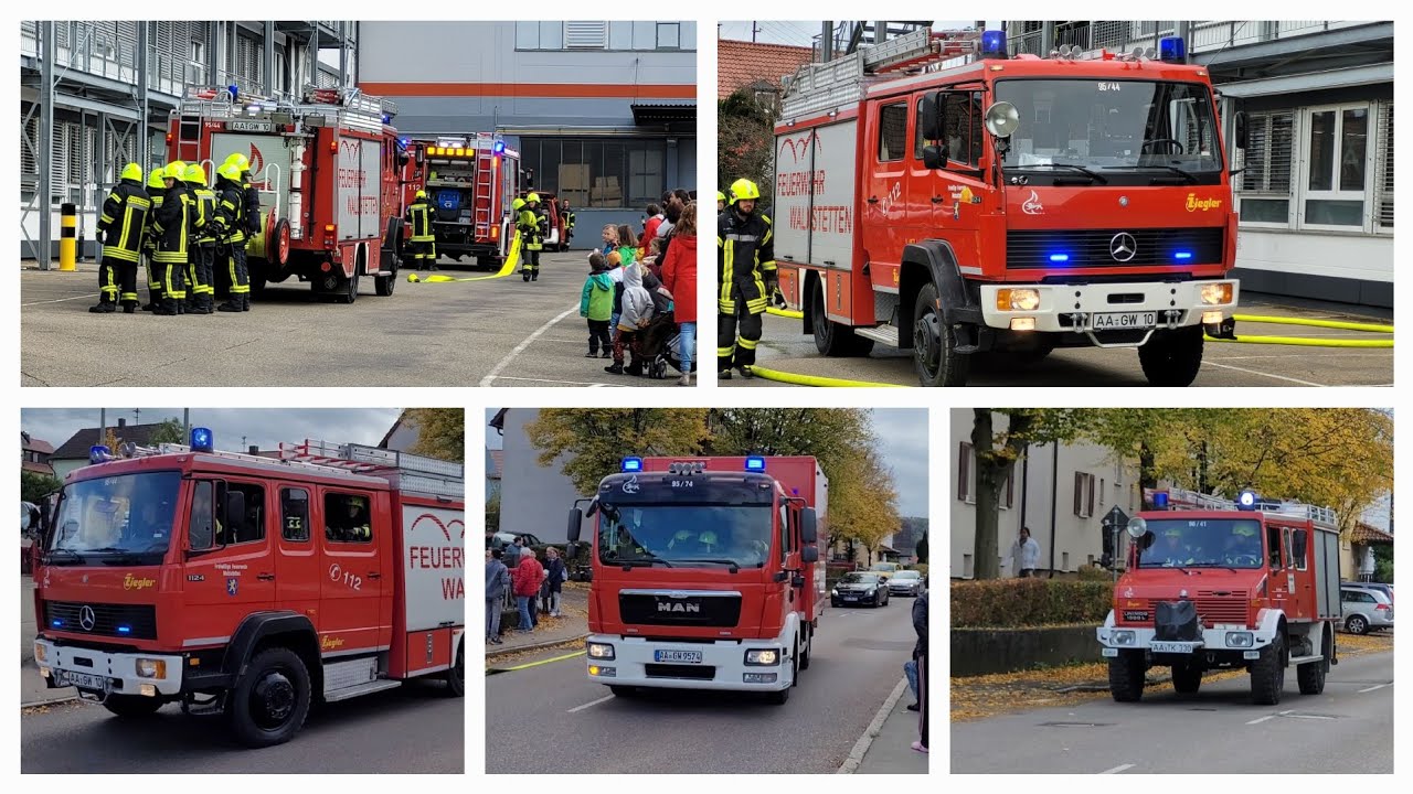 [Exklusiv] Feuerwehr Waldstetten + DRK Waldstetten auf Einsatzfahrt + LF 8 Unimog + viel Pressluft