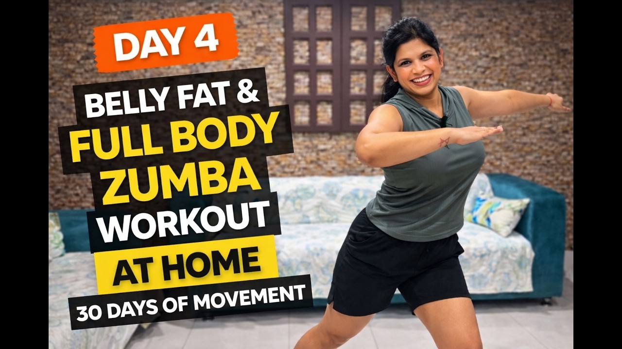 Belly Fat & Full Body Zumba Workout at Home | Day 4 – 30 Days of Movement I Day 4 Fitness Journey