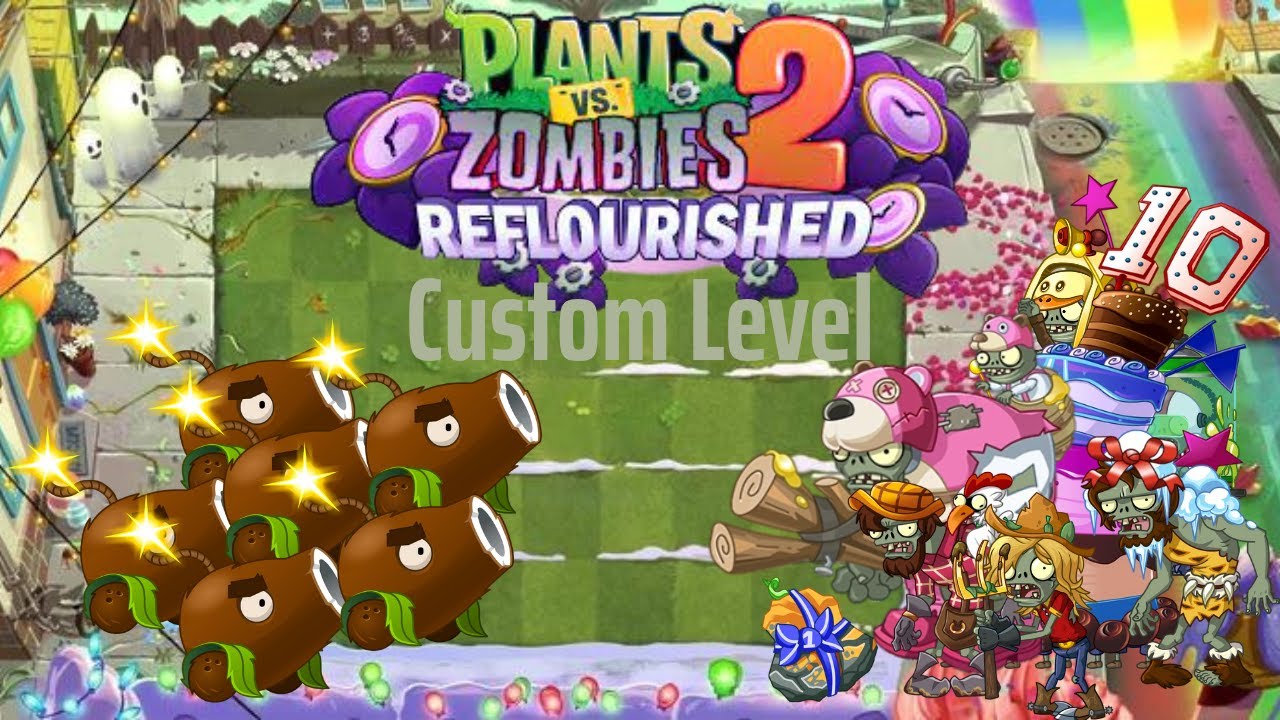 A level where you have to protect 6 Coconut Cannons - PvZ 2 Reflourished Custom Level