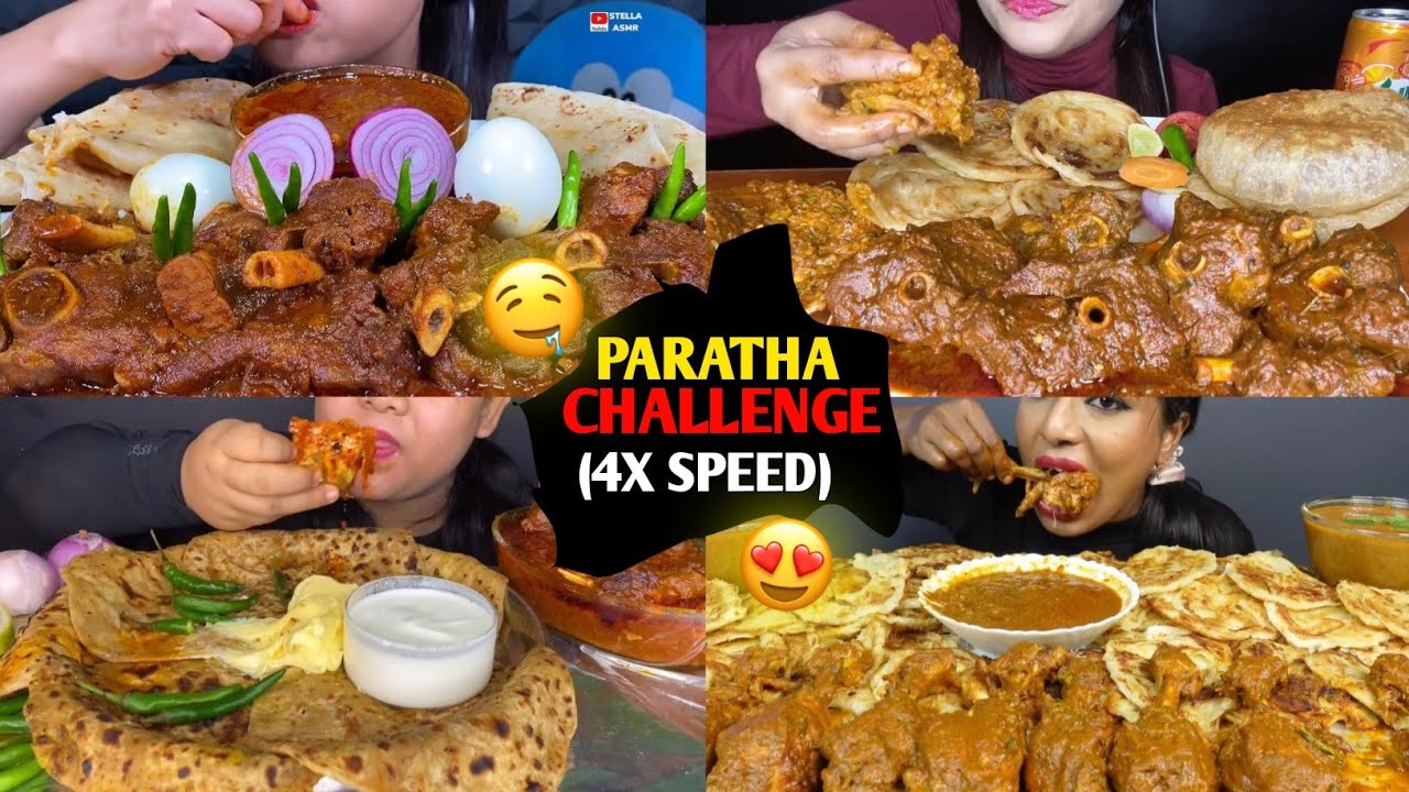 ASMR: Eating ALOO PARATHA😍 With Mutton Gravy🤤 | Best Mukbang Compilation Video At 4x Speed |
