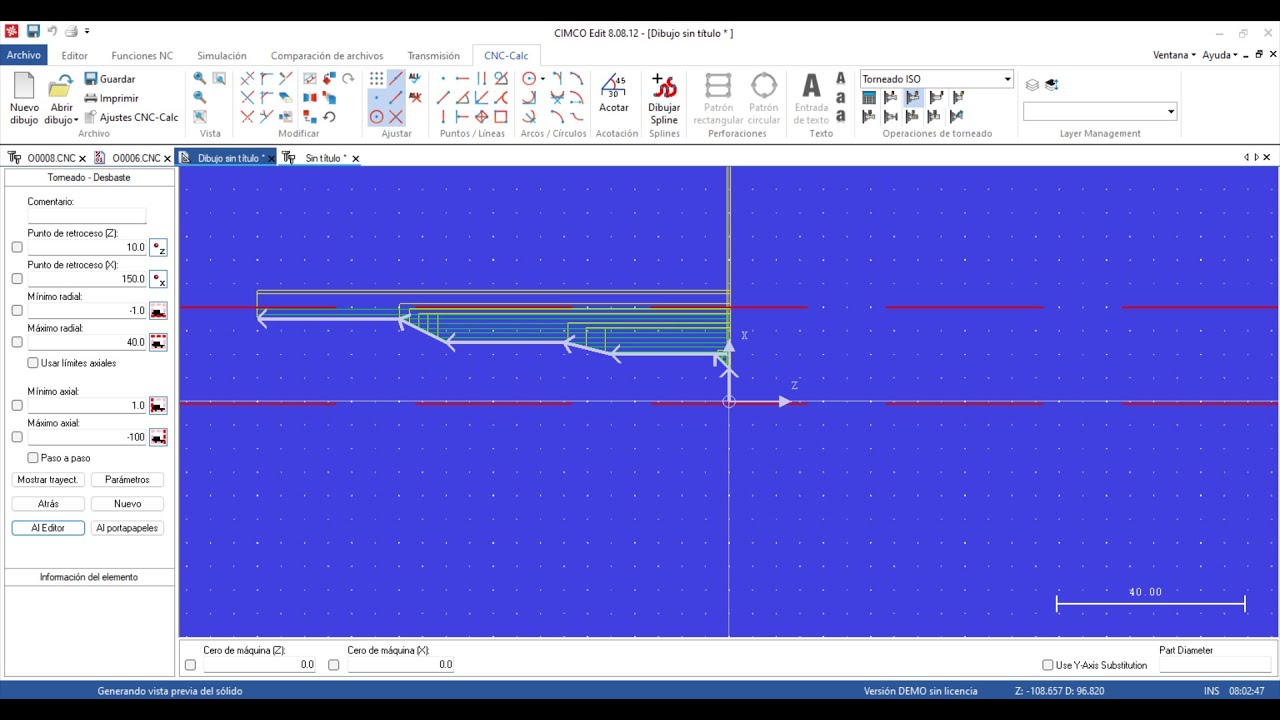 Trayectoria de desbaste de pieza para torno cnc, con cimco edit