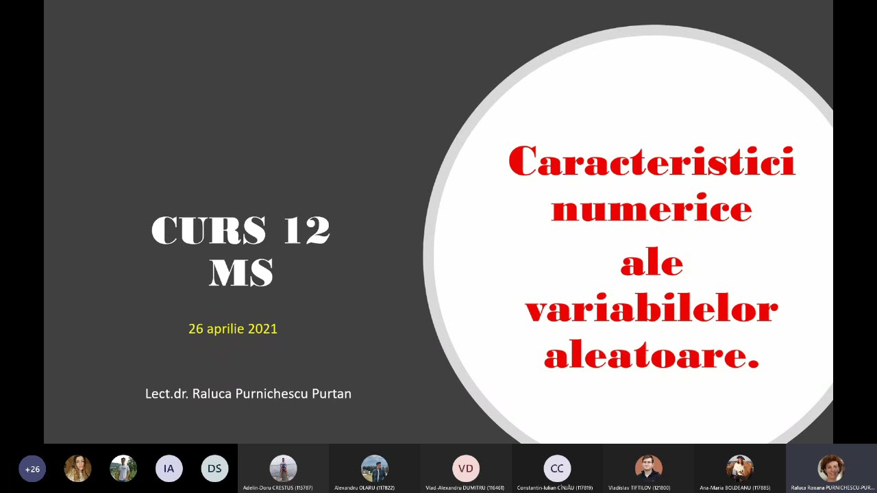CURS 12 Caracteristici numerice ale variabilelor aleatoare CD