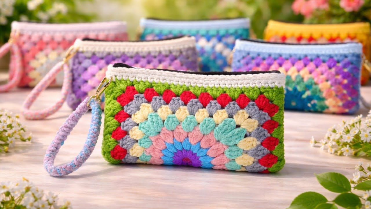 Women’s Day Special Crochet Bag Tutorial | Easy Granny Square Pouch l Crochet Makeup Bag l