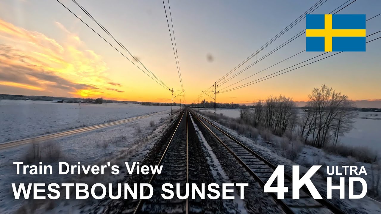 4K CABVIEW: Into the sunset on westbound trip (Hagalund-Falköping)