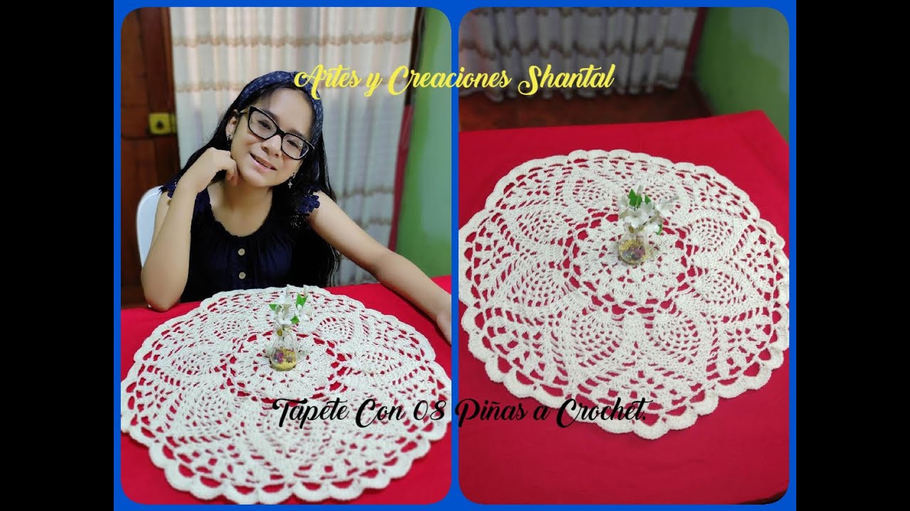 Hermoso Tapete Con 08 Piñas Tejido a Crochet.