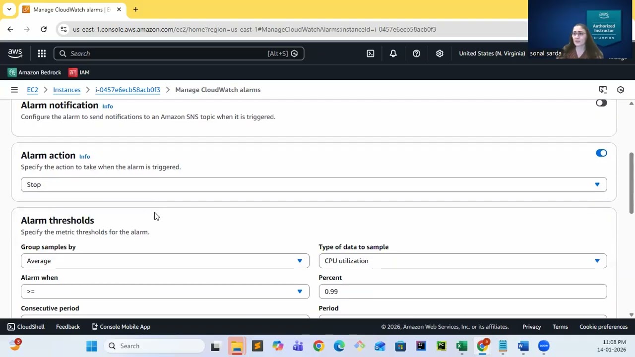 How to Automatically Stop an EC2 Instance When CPU Utilization Drops Below 20% | AWS Automation