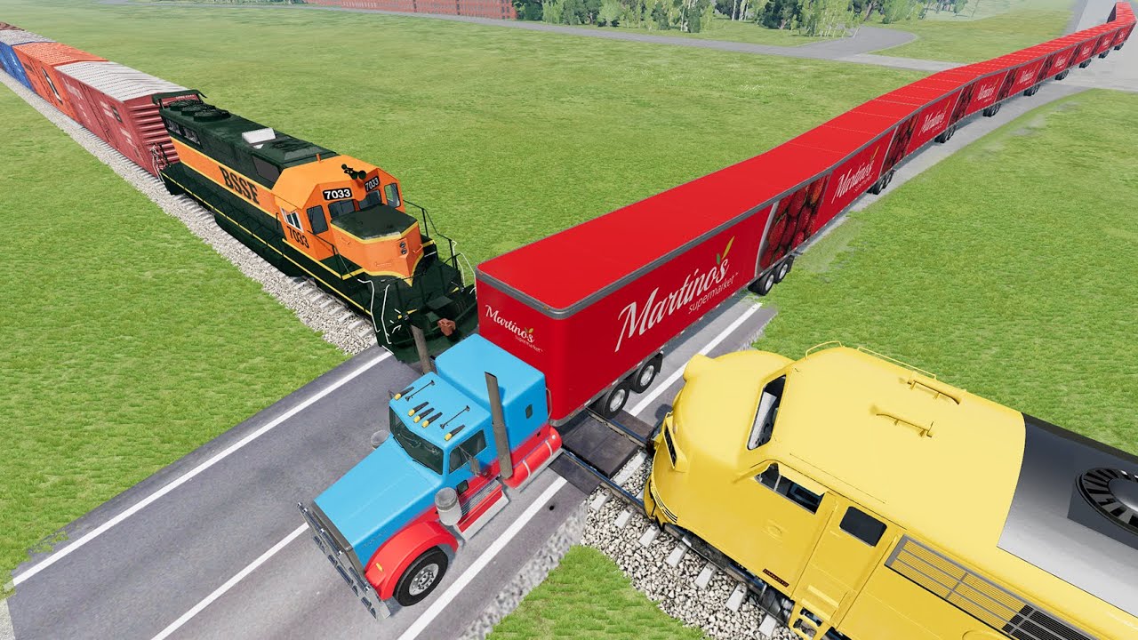 Long Giant Truck Accidents on Rail and Train is Coming #90 | BeamNG Drive