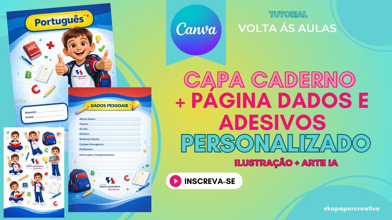 COMO CRIAR CAPAS P/ CADERNO C/ ILUSTRAÇÃO PERSONALIZADA USANDO IA + CANVA GRÁTIS + PÁGINAS E ADESIVO