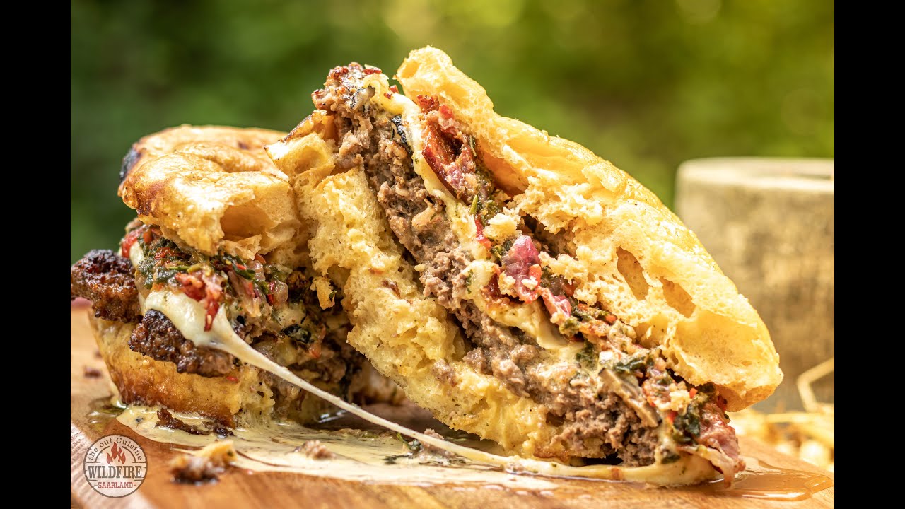 Burger aus US Rindfleisch / Trüffel Mayo / Brennessel Chimichurri / Bun selbstgemacht / Saarland