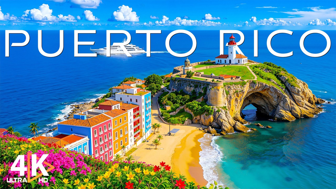 Пуэрто-Рико 4K UHD 🇵🇷 Виды с воздуха на кристально чистую воду, красочные улицы и тропический рай