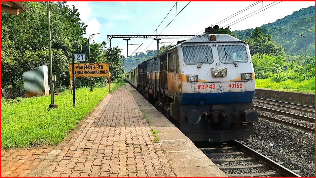 TRAINS arriving and departing BEAUTIFUL Sangameshwar Road station - Konkan Railway