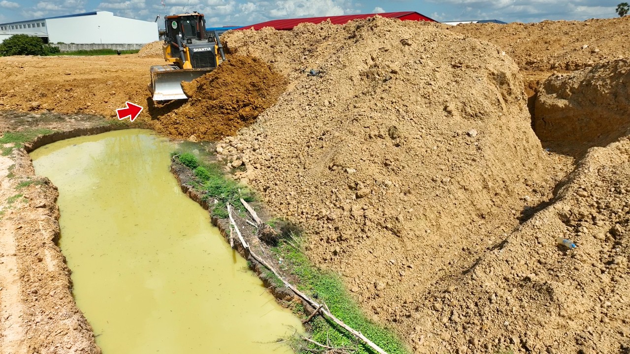 SO LONG Pile Land!! Wonderful Stronger Dozer SHANTUI DH17C3 Leveling & Cutting Slope Step By Step