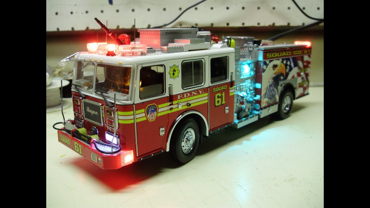 John's custom 1:32 Code 3 diecast FDNY Seagrave Squad 61 with working lights & sirens