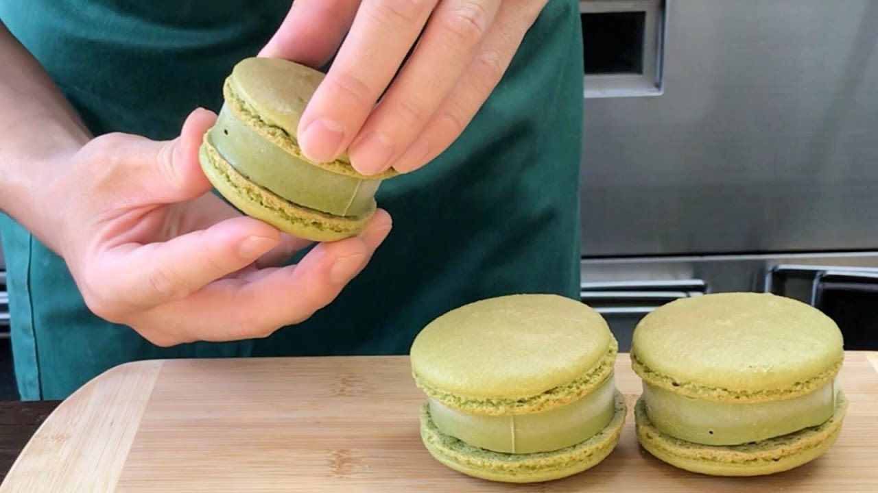 Matcha Macaron Ice Cream Recipe [No Music ] 抹茶マカロンアイスの作り方。