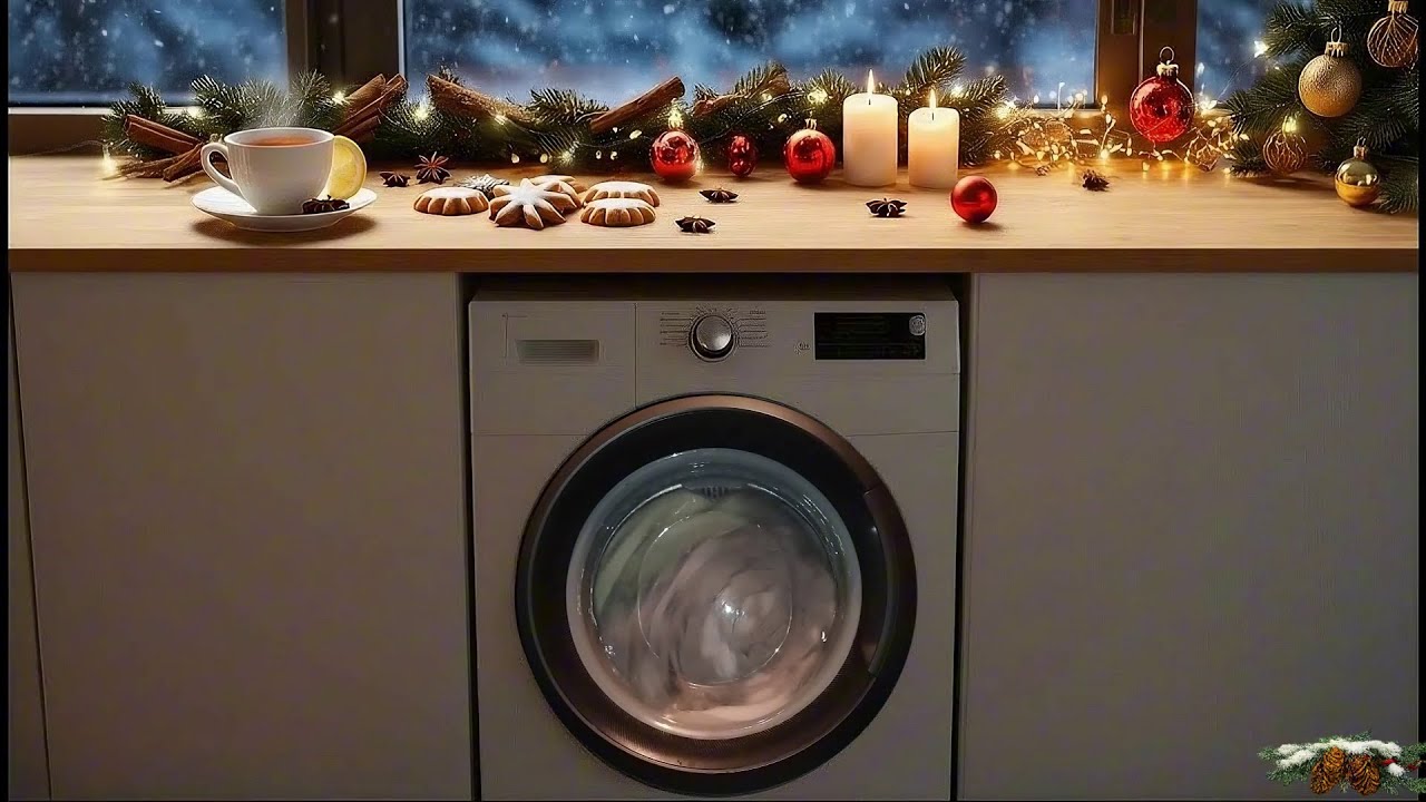 🎅❄️ COZY WINTER CHRISTMAS VIBES 🎄 FAIRY LIGHTS, SNOWFALL & WASHING MACHINE SOUND + CALM PIANO 🌙