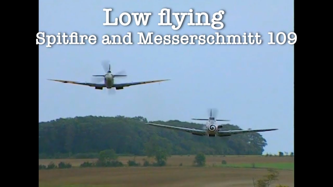 Messerschmitt 109 and Spitfire low passes over the camera - Great sound!