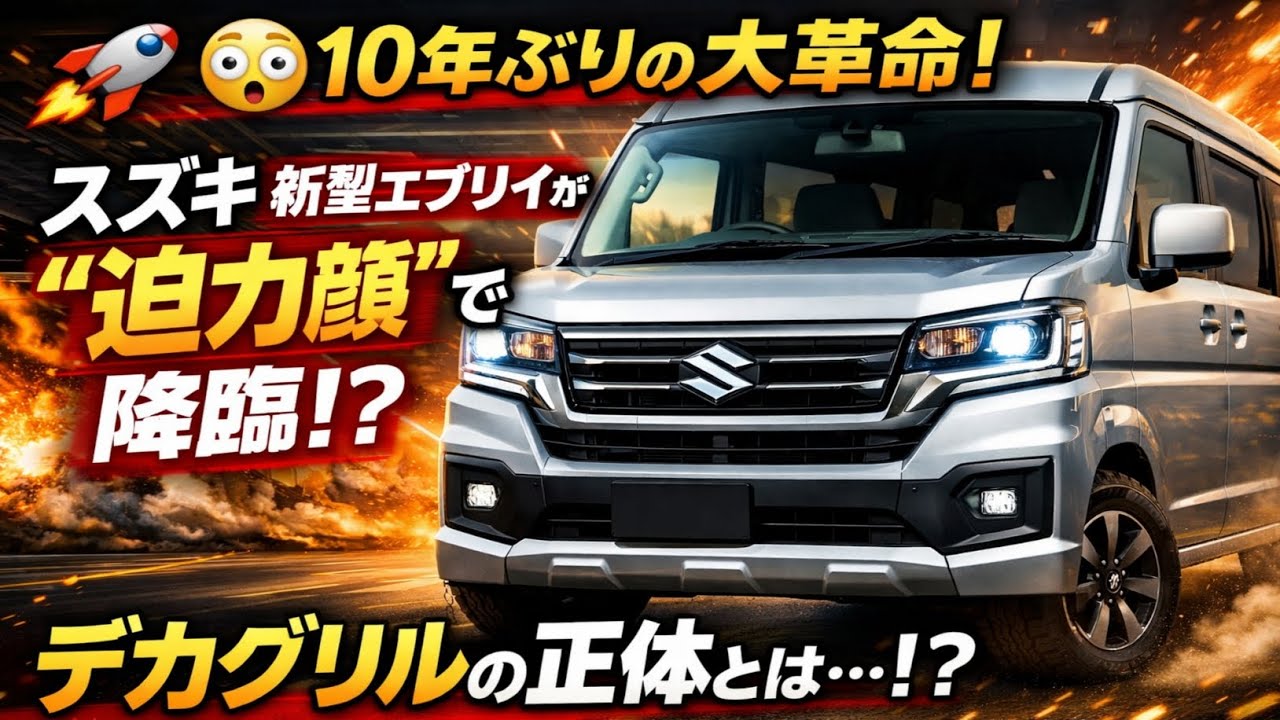 🚀😳 10年ぶりの大革命！スズキ 新型エブリイが“迫力顔”で降臨！？デカグリルの正体とは…！？