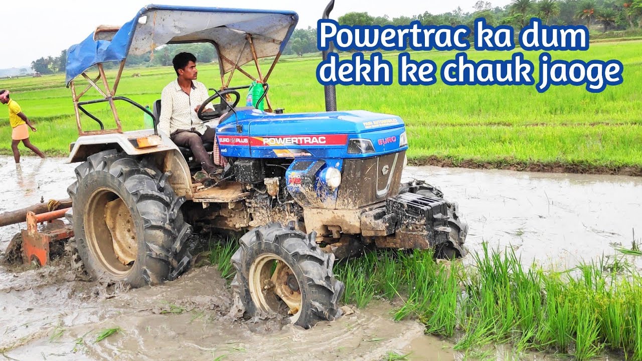 Powertrac Euru 45 plus 4×4 working on muddy field with 6ft Rotavatory || Tractor Help