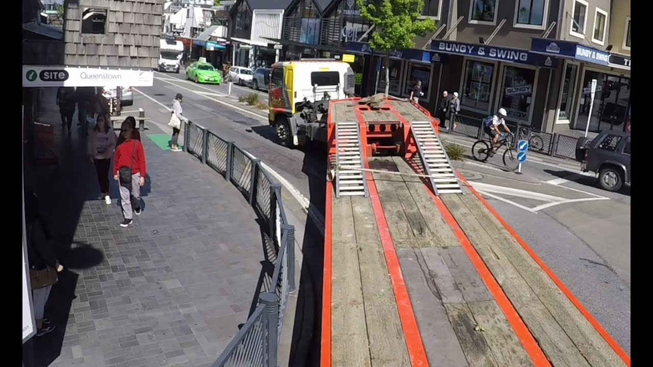 Threading the needle,  Queenstown's tight streets in the car transporter