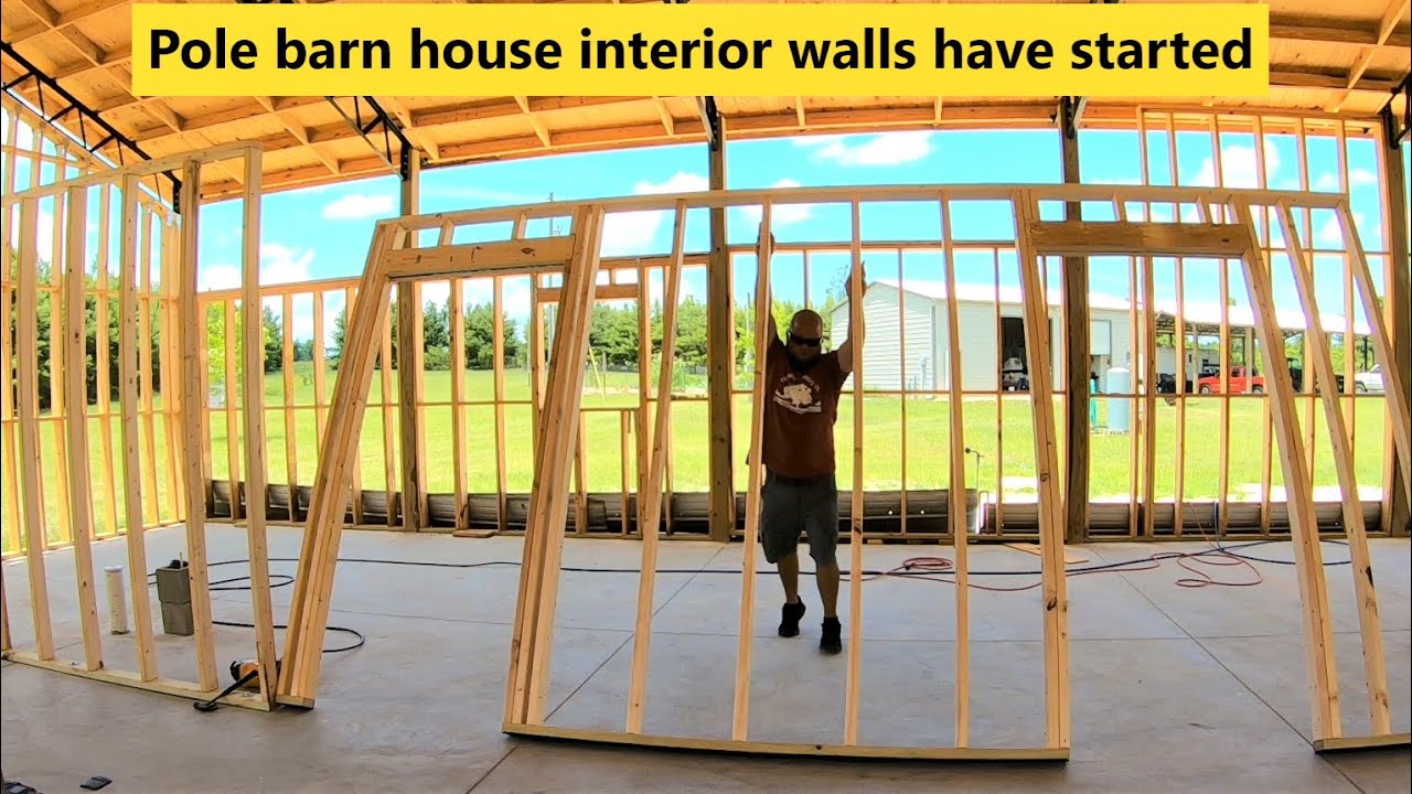 Pole barn house first interior wall! #347