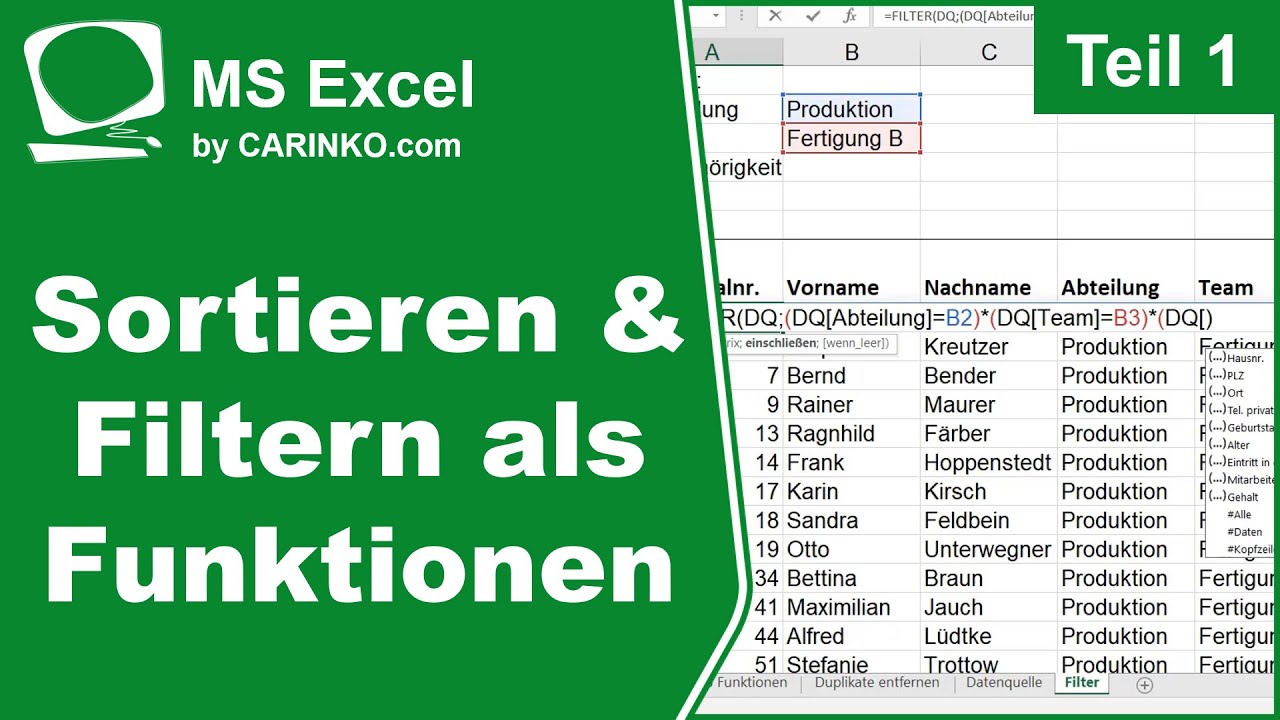 MS Excel Funktionen Sortieren und Filtern: Abfragen leicht gemacht | Teil 1 - carinko.com