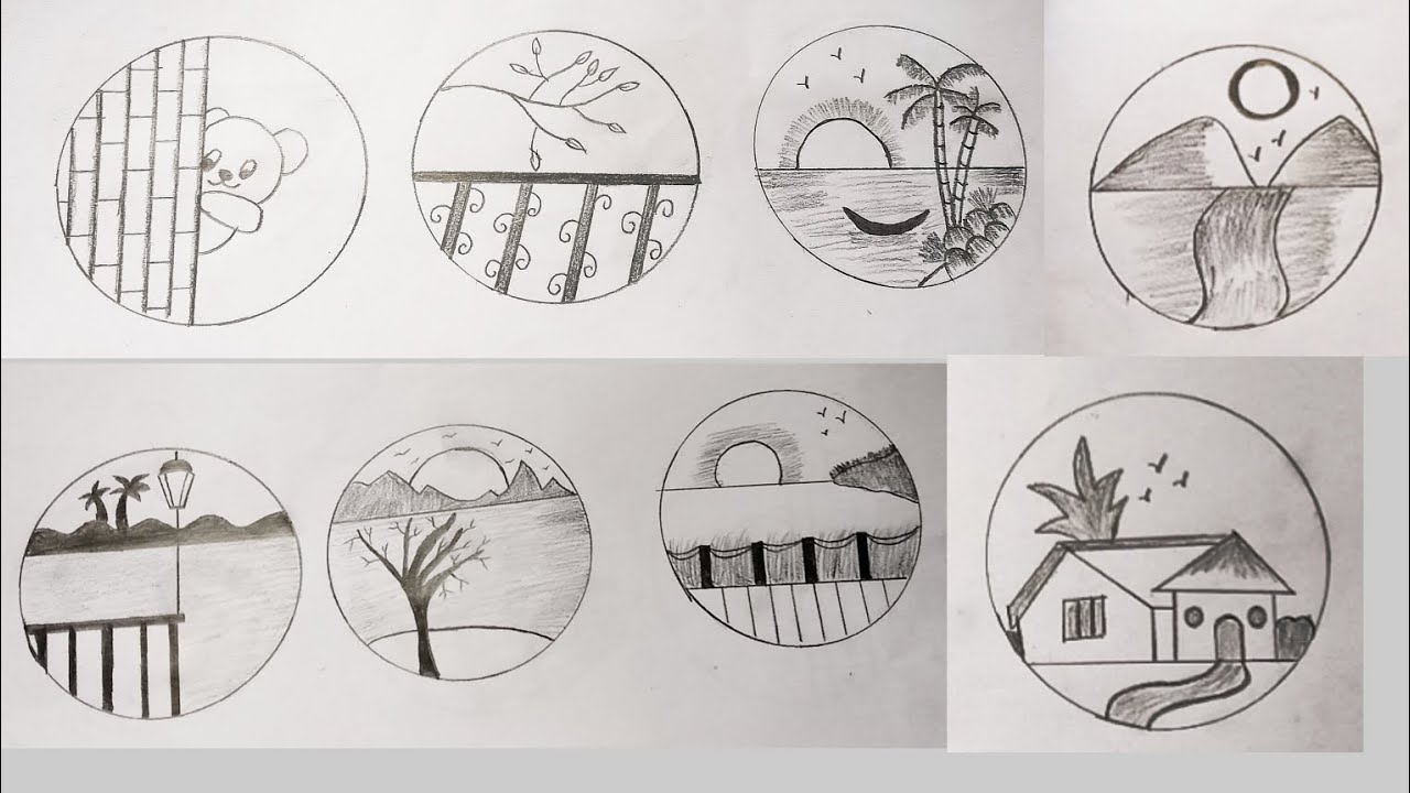 8 easy circle scenery drawing|circle drawing for beginners|easy circle scenery drawing|artwithat