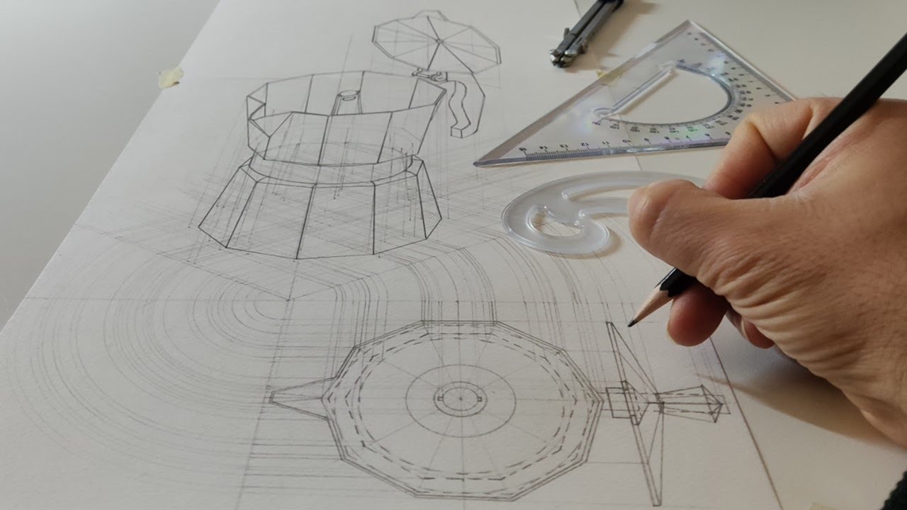Assonometria di una caffettiera / Disegno completo - parte 2