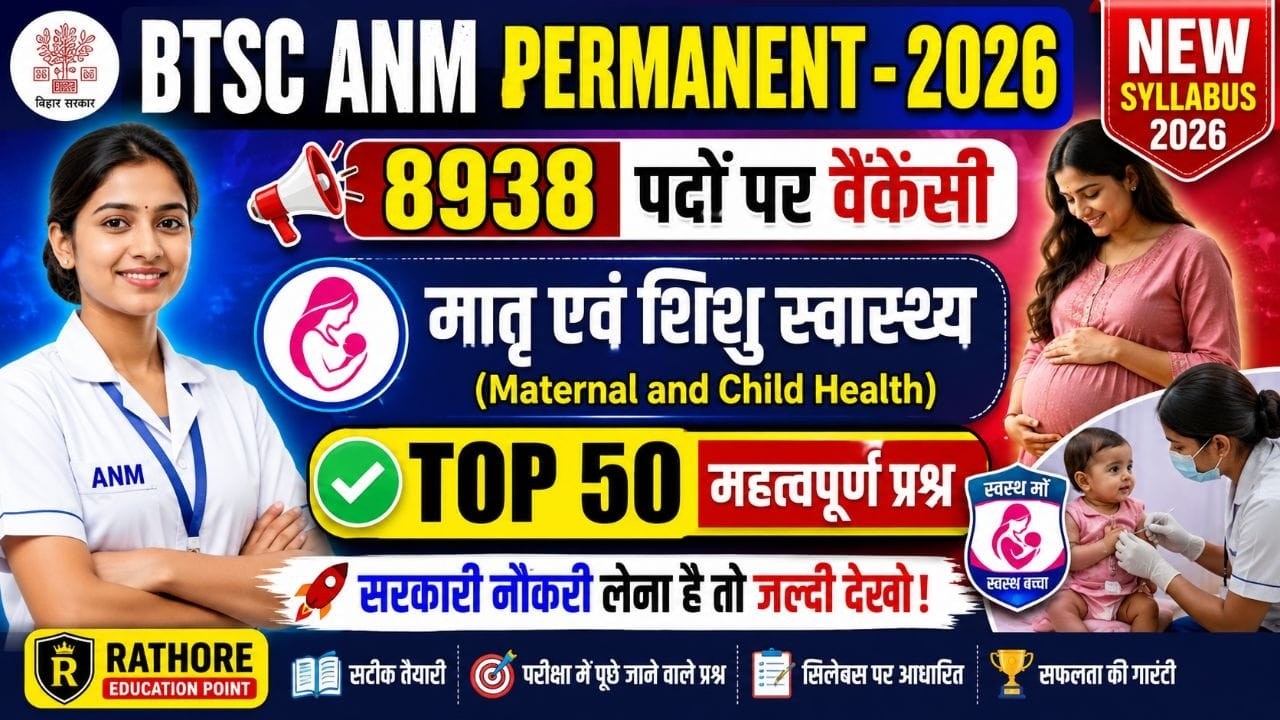 BTSC ANM 2026 | 8938 Permanent Vacancy | Maternal & Child Health Top 50 MCQ | Exam Confirm Questions