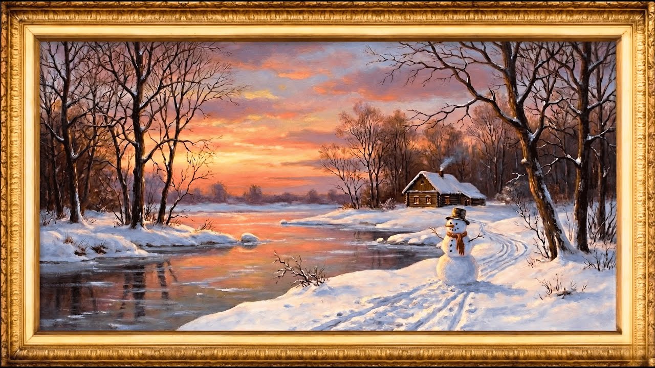 1 Hour Silent Winter Sunset Screensaver | Relaxing Golden Hour Snow Painting