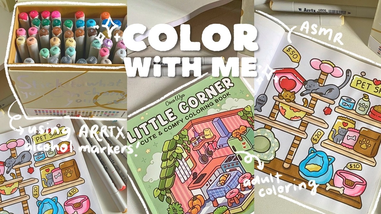 color with me 🍄 ”little corner” coloring book using Arrtx Oros 90 alcohol markers | asmr art vlog