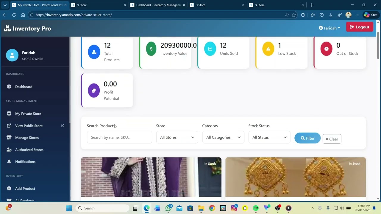 5. Dashboard and Store Management