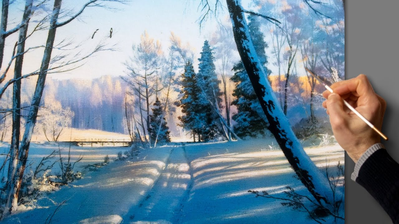 Acrylic Landscape Painting - Winter / Easy Art / Зимний пейзаж акрилом. Уроки рисования. Живопись