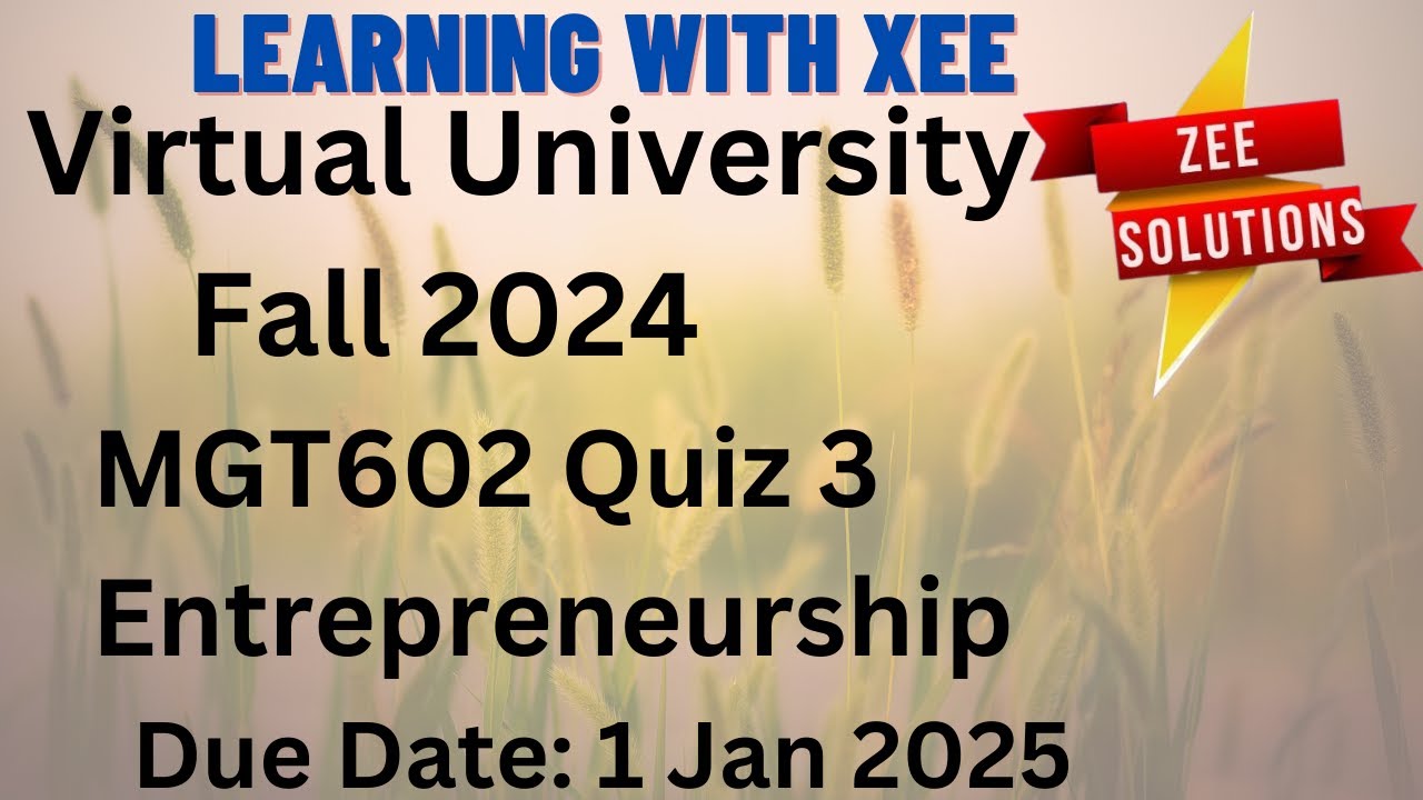 MGT602 Entrepreneurship Quiz 3 Fall 2024 Virtual University of Pakistan