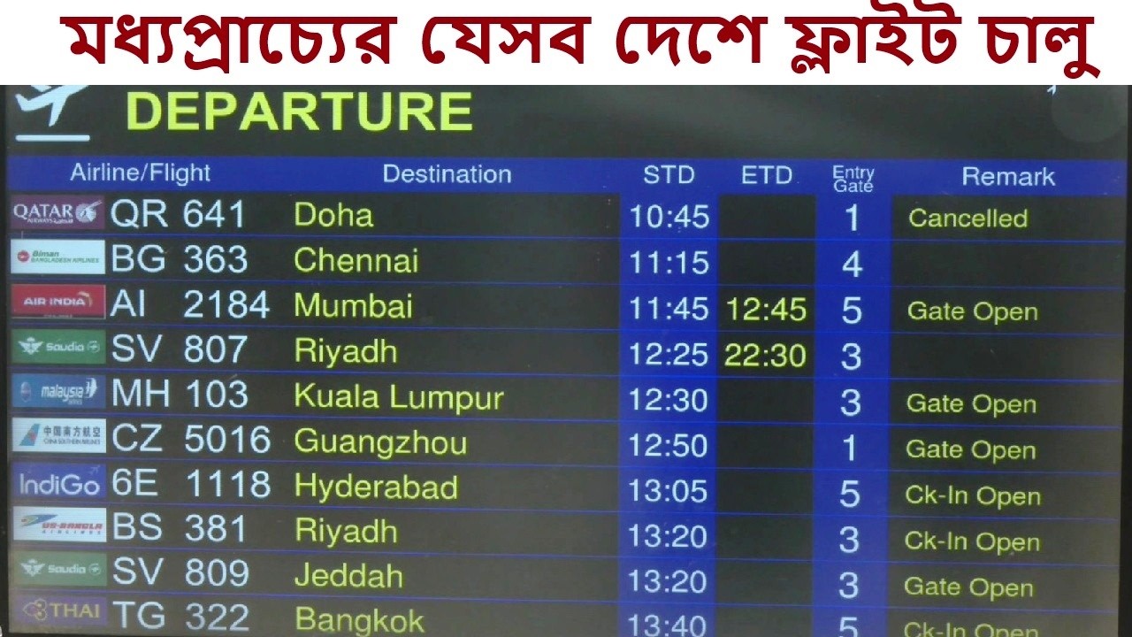 ঢাকা থেকে যেসব গন্তব্যে ফ্লাইট চলছে । Sushantasinhabd