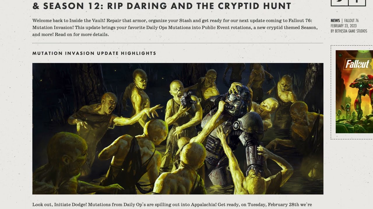 MUTATION INVASION UPDATE INFO & NEWS Fallout 76