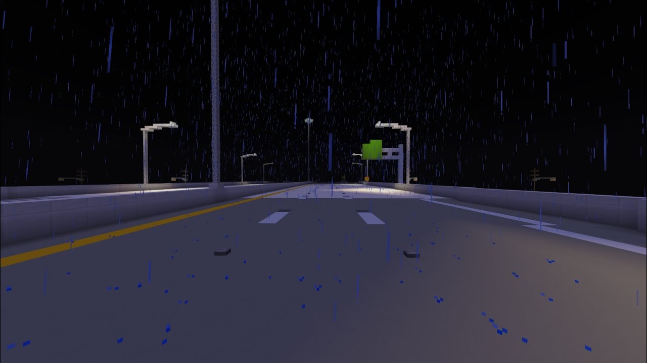 Freeway Drive At Night In The Rain In Minecraft!