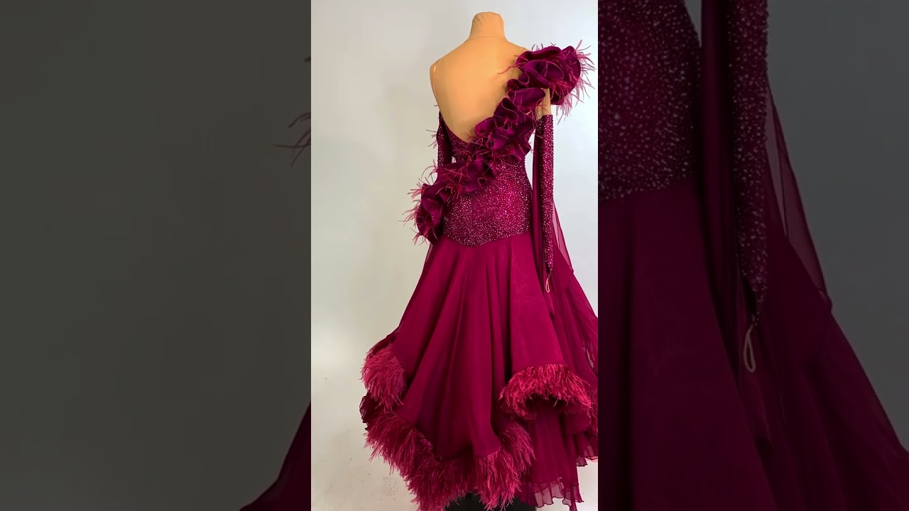 bdd460pp Wine Feather Ballroom Dress