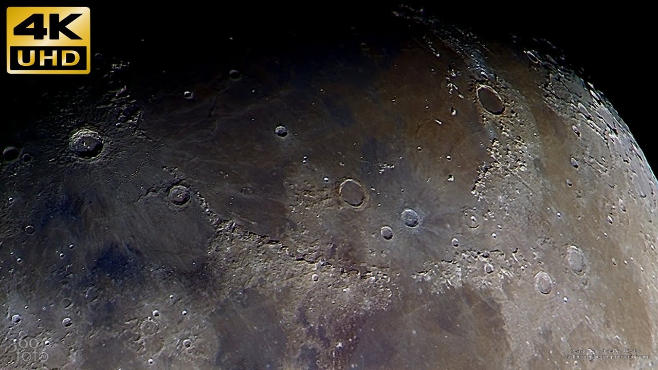 The Moon in color. 4K video with post-processing.