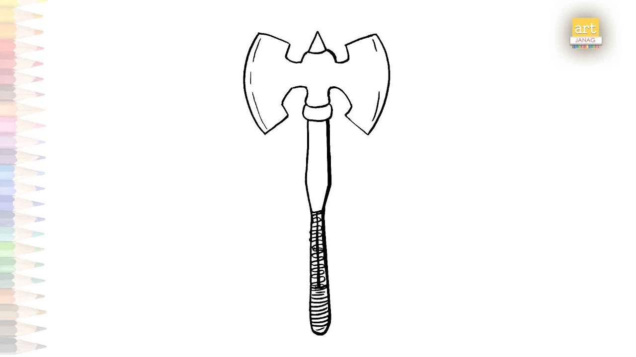 Antique axe drawing easy | Outline sketches | How to draw an Axe step by step simply | #artjanag