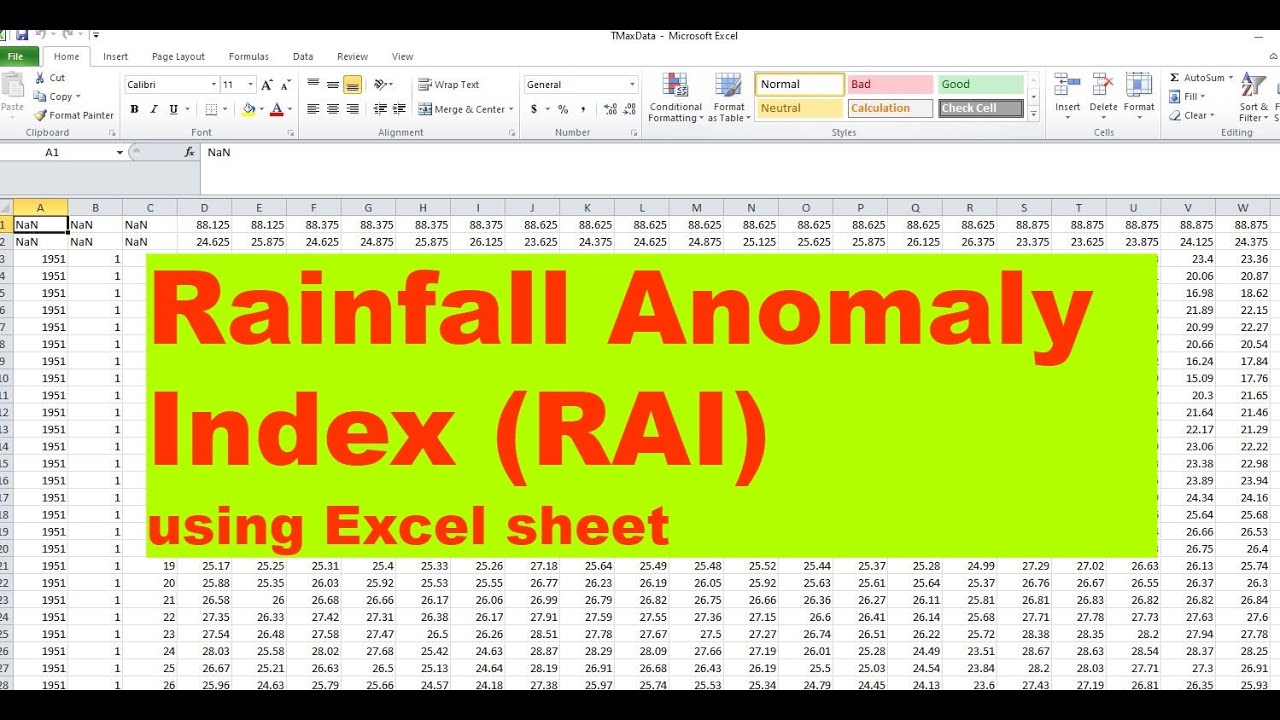 How to calculate RAI (Rainfall Anomaly Index) using Excel Sheet