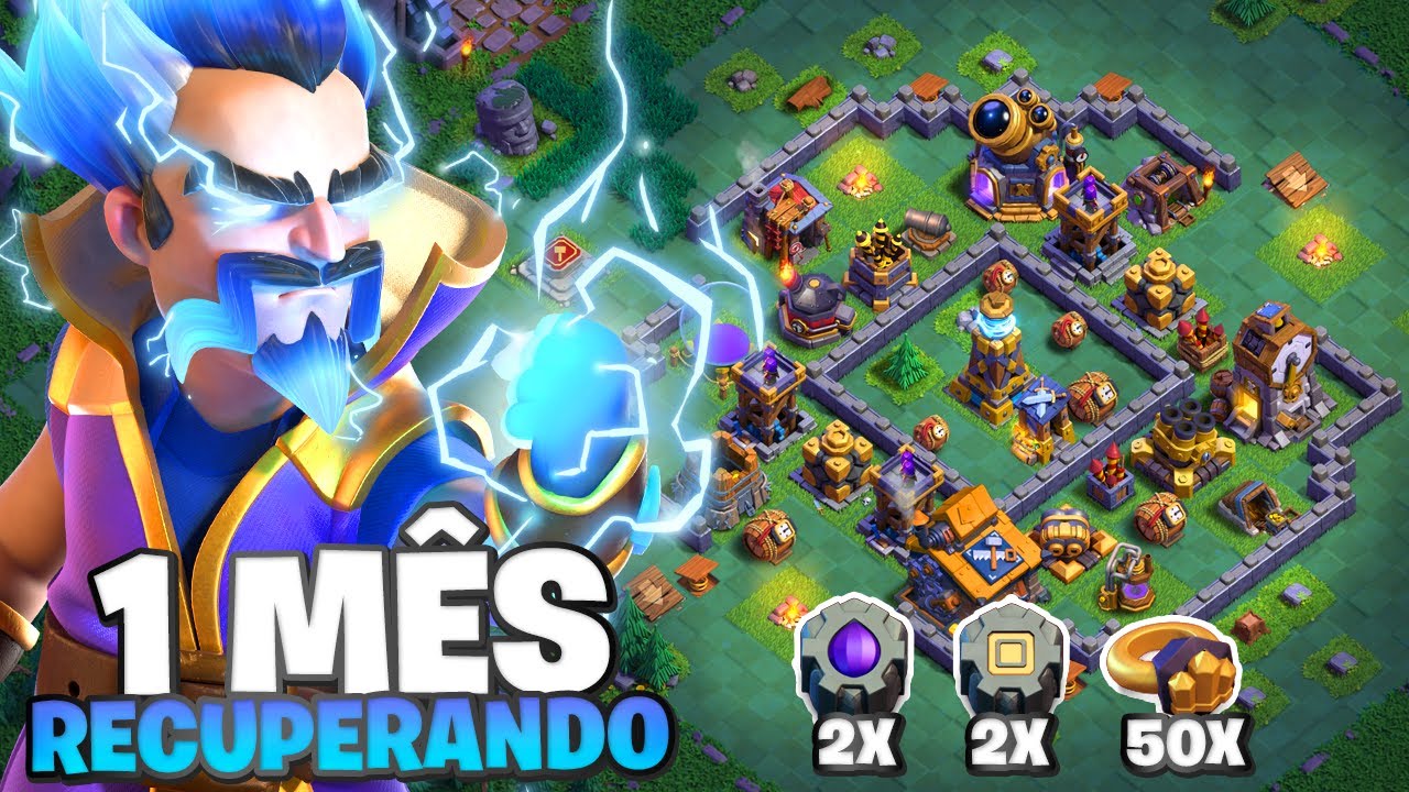 FIQUEI MAIS DE 1 MÊS UPANDO MINHA BASE DO CONSTRUTOR RUSHADA E ESSE FOI O RESULTADO CLASH OF CLANS!