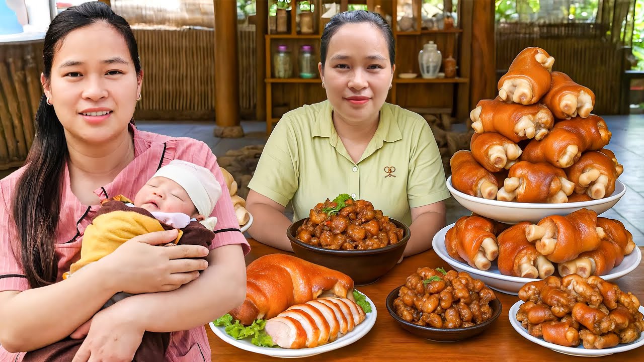Grilling 8 Giant Pig Feet and Cooking Many Delicious Pork Dishes to Enjoy with my Neighbors